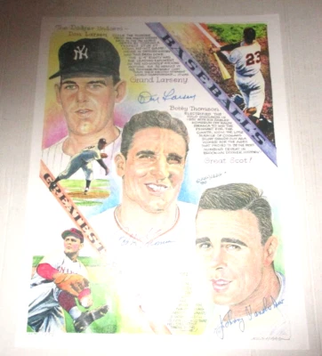 1990 Baseball's Greatest Feats Ken Haag Print - Don Larsen, Bobby Thomson Signed - Image 1 of 4