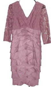 Abito formale da cocktail Adrianna Papell donna rosa pizzo a strati taglia 4 - Foto 1 di 13