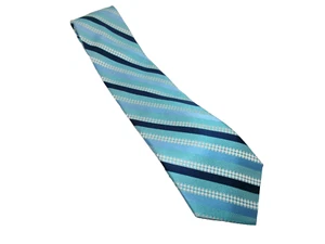 Haspel Men’s Neck Tie Repp Blue Navy White Diagonal Stripes Gingham 100% Silk - Picture 1 of 7
