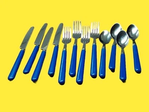 Stainless Blue Handled Flatware Set service for 4 - Picture 1 of 5