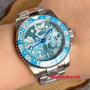 NH34A GMT 40mm Men's Automatic Steel Wristwatch Sapphire Blue Dial Date Luminous - Picture 1 of 3