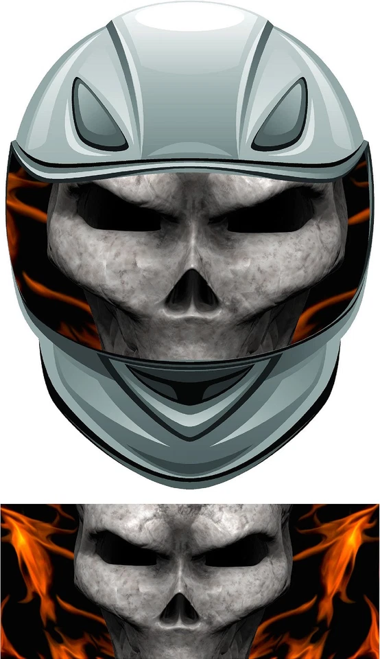 Skull flame fire helmet visor wrap tint vinyl graphic decal  - Image 1 of 1