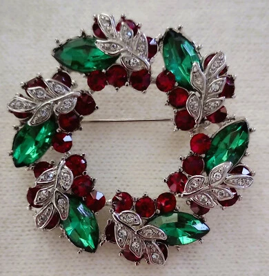 ROMAN INC JOYA DE NAVIDAD CORONA SAGRADA BROCHE ROJO VERDE PLATEADO EN CAJA ¡USADO EN EXCELENTE ESTADO! Foto 1 de 4