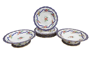 Englisches handbemaltes Porzellan Dessertservice für 5 rosa Blumen 1861 - Bild 1 von 9