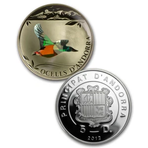 2012 Andorra Colorized Prism Northern Shoveler Bird 20g .925 Silber Münze + COA - Bild 1 von 3