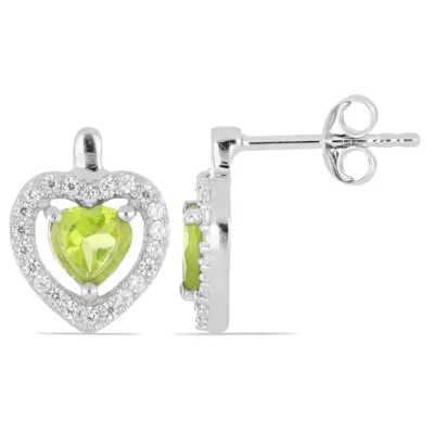 Romantica 1,87 Carati Peridoto Cuore Orecchini 925 Argento Maigrüner Edelstein - Immagine 1 di 4