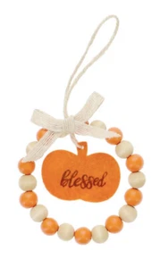 Pumpkin Blessed Fabric Wood Bead Wreath Fall Autumn Harvest Tier Tray Sign NEW - Picture 1 of 9