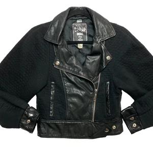 Vintage Diesel Moto Jacket Women's XS Black Leather Knit Grunge Wear Y2K - Picture 1 of 15