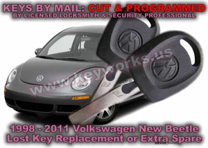 Volkswagen New Beetle lost key replacement. Get 2 new cut & programmed keys! - Picture 1 of 1