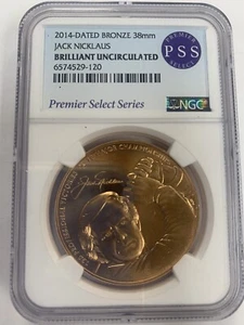 2014 Golfer Jack Nicklaus 38mm Bronze US Mint Medal NGC Brilliant UNC - Picture 1 of 6