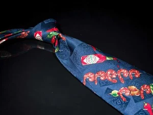 Tabasco Sauce 100 % Seidenkrawatte marineblau bunt Kabab Motiv Herren Seidenkrawatte USA - Bild 1 von 5