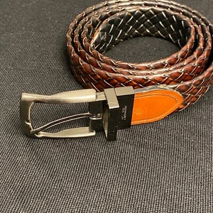 TASSO ELBA men's Sz: 42 Fashion dress belt brown braided woven bonded Leather - Picture 1 of 8