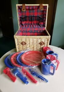 Wicker Picnic Basket 21 Piece Outdoor Dining for 4 Plates Cups Utensils Sturdy!