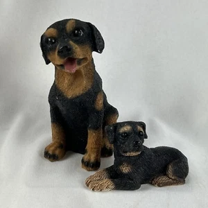 Rottweiler Dog Figurine Set Of 2 Sitting 4”H Laying 3”L Resin - Picture 1 of 10