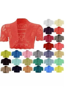 Women's Crochet Knitted Short Sleeve Shrug Ladies Cardigan Bolero Top Plus Size - Picture 1 of 18