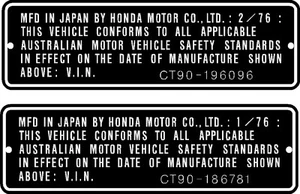 HONDA CT90 AU  HEADTUBE TAG  / REPRO DECAL - Picture 1 of 1