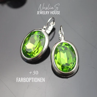 18x13 mm Ohrringe, Swarovski Kristall, Silber, Oval, Groß, Glitzer, Ohrhänger - Bild 1 von 4