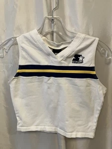 VTG Starter Cheerleader Crop Top White Yellow Blue L - Picture 1 of 4