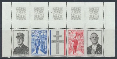 France Sc 1325a de Gaulle  Death anniv 1971 se-tenant with selvedgesee details - Image 1 of 2
