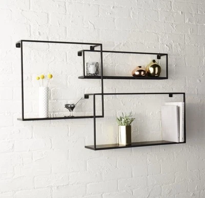 Set 3 CB2 Crate Barrel Matte Black Iron Metal Modern Indus Floating Wall Shelves - Image 1 of 4