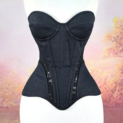 Black Overbust Corset Tops for Women Gothic Push Up Bustiers Korset Body Shaper - Image 1 of 4