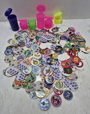 HUGE Bulk Lot of Vintage 1990s POGS & Other Brand Milk Caps Cannisters/Slammer+ - Image 1 of 4