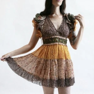 Ulla Johnson Ivy Silk Tropical Ruffle Sleeve Floral Mini Dress, Size 2 - Picture 1 of 8