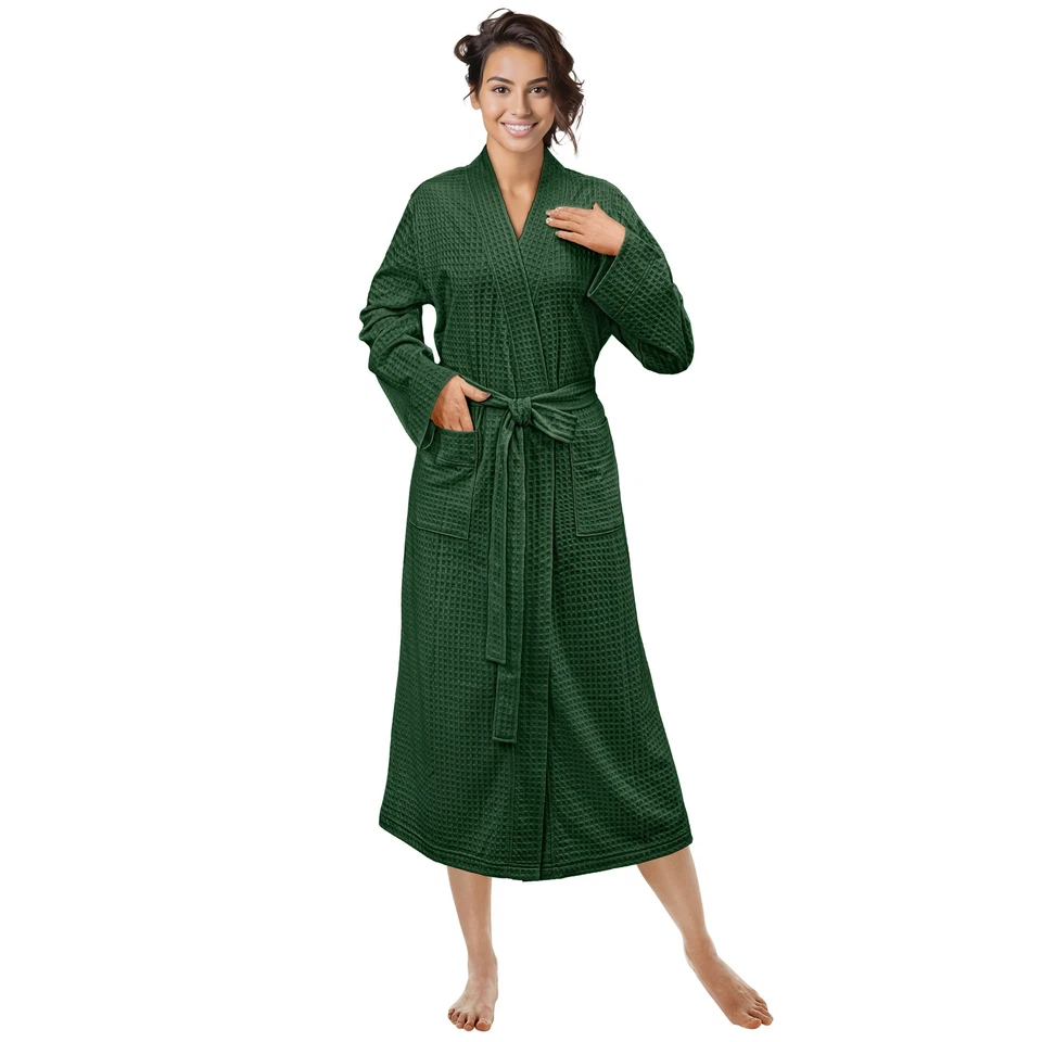 Women Soft Robe Waffle Knit Lightweight Spa Shower Bathrobe Cotton Kimono Long - Image 1 of 1