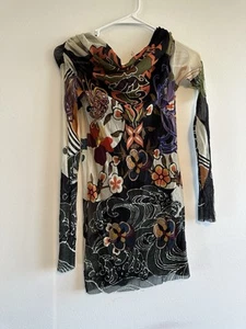 Fuzzi Italy Sheer Mesh Dress Size Medium Stretchy Ruched - Picture 1 of 6