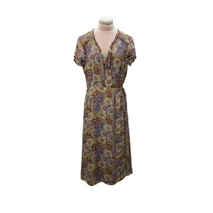 SUNDANCE 100% Silk Floral Wrap Midi Dress Size 12 PETITE Feminine Pastel Fairy - Picture 1 of 6