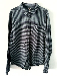 J. Crew Knit Goods Slub Cotton Yarn Long Sleeve Men's Shirt Green Navy Stripes - Picture 1 of 7