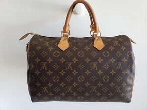Authentic Louis Vuitton Monogram Coated Canvas Leather Trim Speedy 35 Bag  - Picture 1 of 15