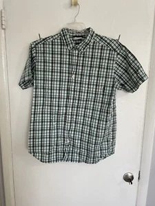 Mens Columbia Regular Fit Short Sleeve Plaid Button Down Size L Green Brown - Picture 1 of 5