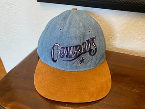 Vintage 90s Dallas Cowboys Denim suede brim SnapBack Hat Cap Roman USA made - Picture 1 of 6
