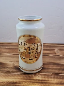 Vintage Art of Chokin Japanese Ladies Umbrella Vase 24K Gold Trim Decor 6" Tall - Picture 1 of 12