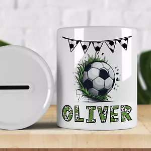 Personalised Football Money Box Kids Money Box Savings Piggy Bank. Any Name - Picture 1 of 5