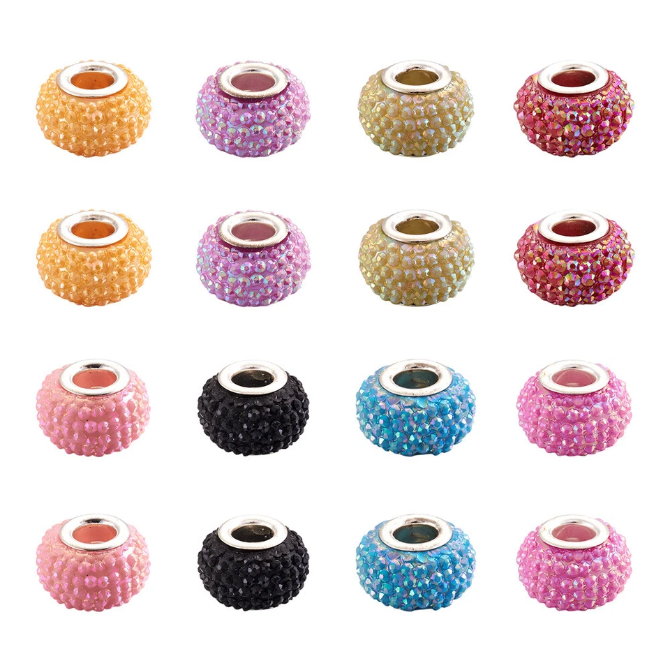 100x Opaque Resin European Large Hole Rondelle Beads Double Cores Loose 14x9.5mm - Image 1 of 4