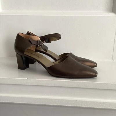 Años 90 Yves Saint Laurent Bronce Clásico Mary Jane Tacones Talla 10M Foto 1 de 4