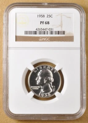 1958 Proof Washington Silver Quarter NGC PF68 - Image 1 of 2