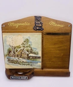 Vintage MCM Enesco Holz Magnet Memo Alte Telefonauflage mit Stifthalter - Bild 1 von 10