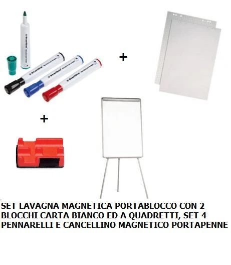 LAVAGNA PORTABLOCCO MAGNETICA CM.70X100 CON CAVALLETTO +BLOCCHI+MARCATORI+CANCEL - Immagine 1 di 1