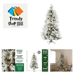 4.0-Foot Pre-Lit Snowy Pine Flocked Slim Christmas Tree, Warm White LED Lights - Picture 1 of 9
