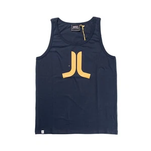 Auténtico chaleco sin mangas WESC Superlative Conspiracy azul marino y amarillo nuevo con etiquetas cc1 - Imagen 1 de 4