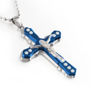 Crucifix Jesus, Christan Cross Necklace - Blue - Catholic - Picture 1 of 2