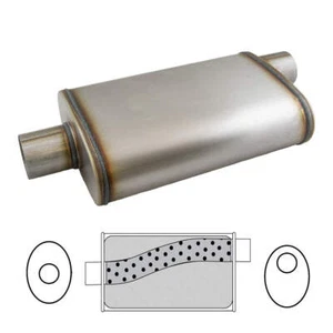 3.5" Pipe Stainless Megapower Sports Exhaust Muffler 8x5" Oval 14" Long Offset - Picture 1 of 1