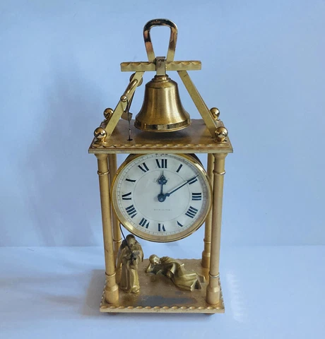 Very Rare Imhof Mechanical Swiss Movt Clock Genuine Bronze Monk Ringing Bell 00 Cover
