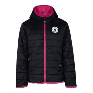 Hurley Girls' Midweight Cozy Insulated Winter Jacket M 10-12 Black & Pink Coat