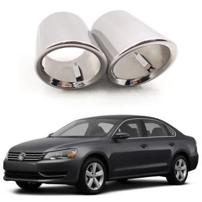 2Pcs Car Exhaust Muffler Tip Tail Pipe Trim Silver for VW Passat 2012-2015 #4038 - Image 1 of 4