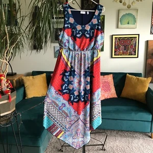 NEW YORK & COMPANY size XL Colorful Paisley Scarf Print Blouson Maxi Dress - Picture 1 of 5