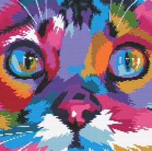 Cross Stitch Pattern by Florashell - Colourful Cat Face - Picture 1 of 1